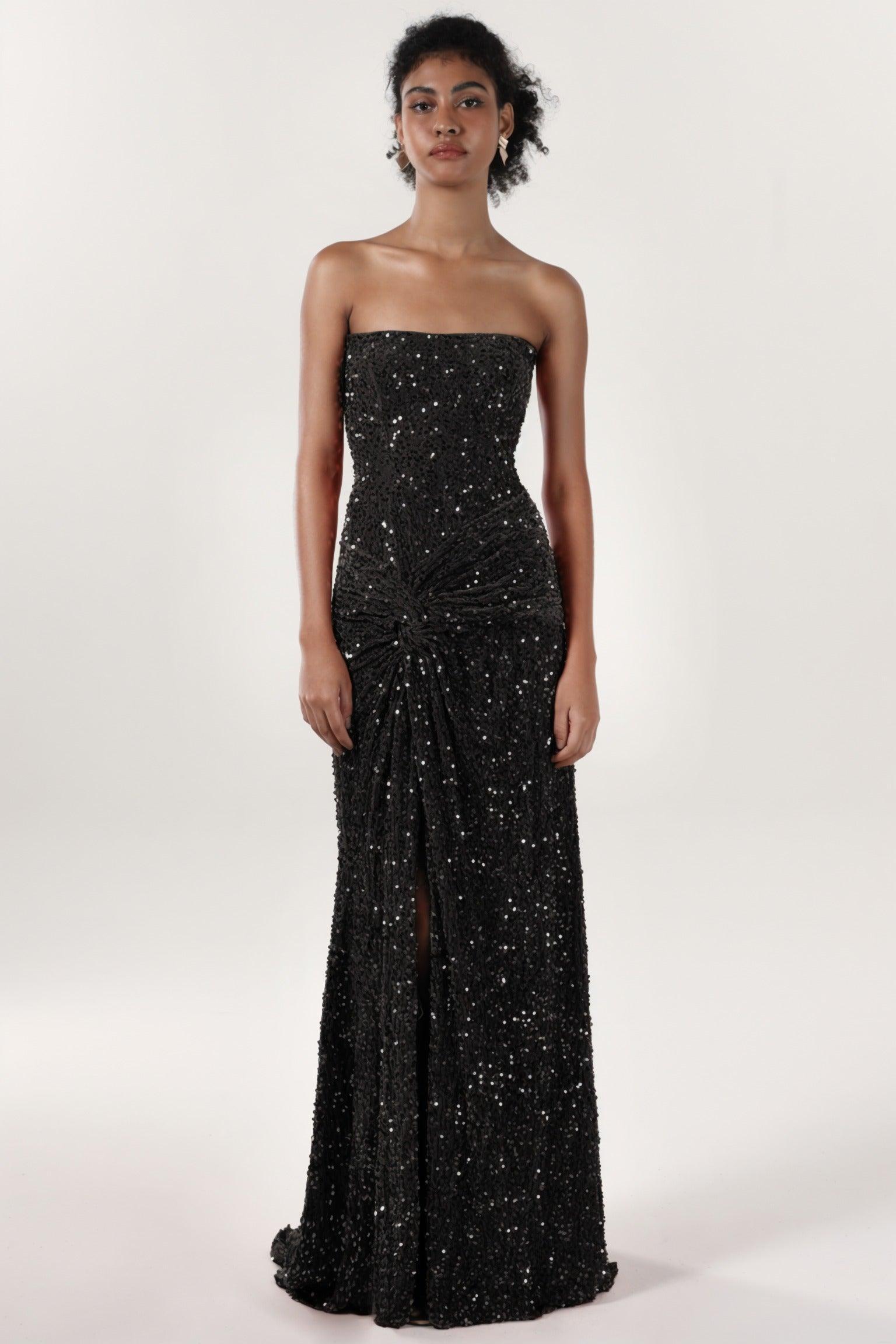 Sheath-Column Sweep-Brush Train Velvet Sequin Bridesmaid Dress CS0634BM - COCOMELODY