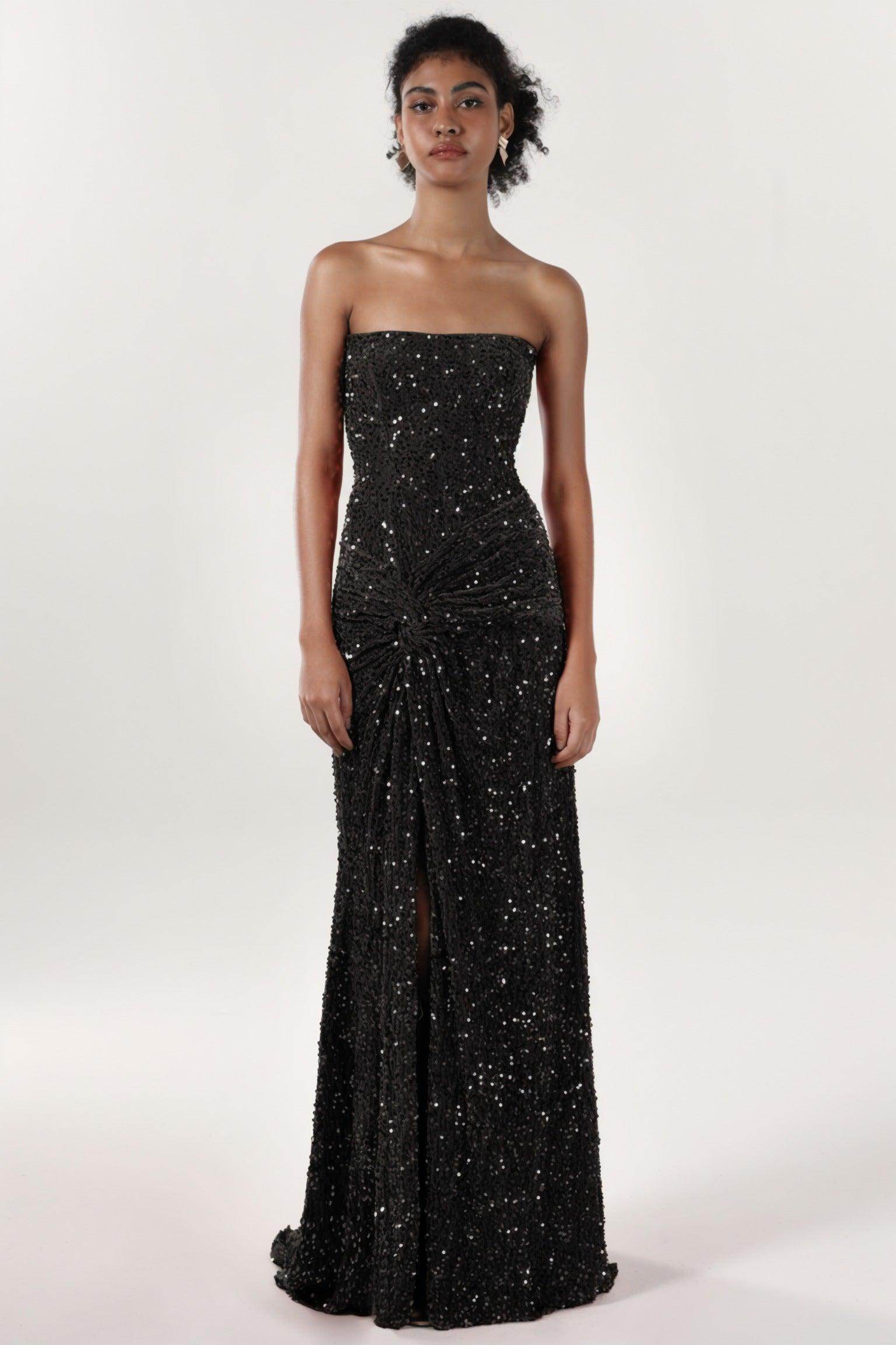 Sheath-Column Sweep-Brush Train Velvet Sequin Bridesmaid Dress CS0634BM - COCOMELODY