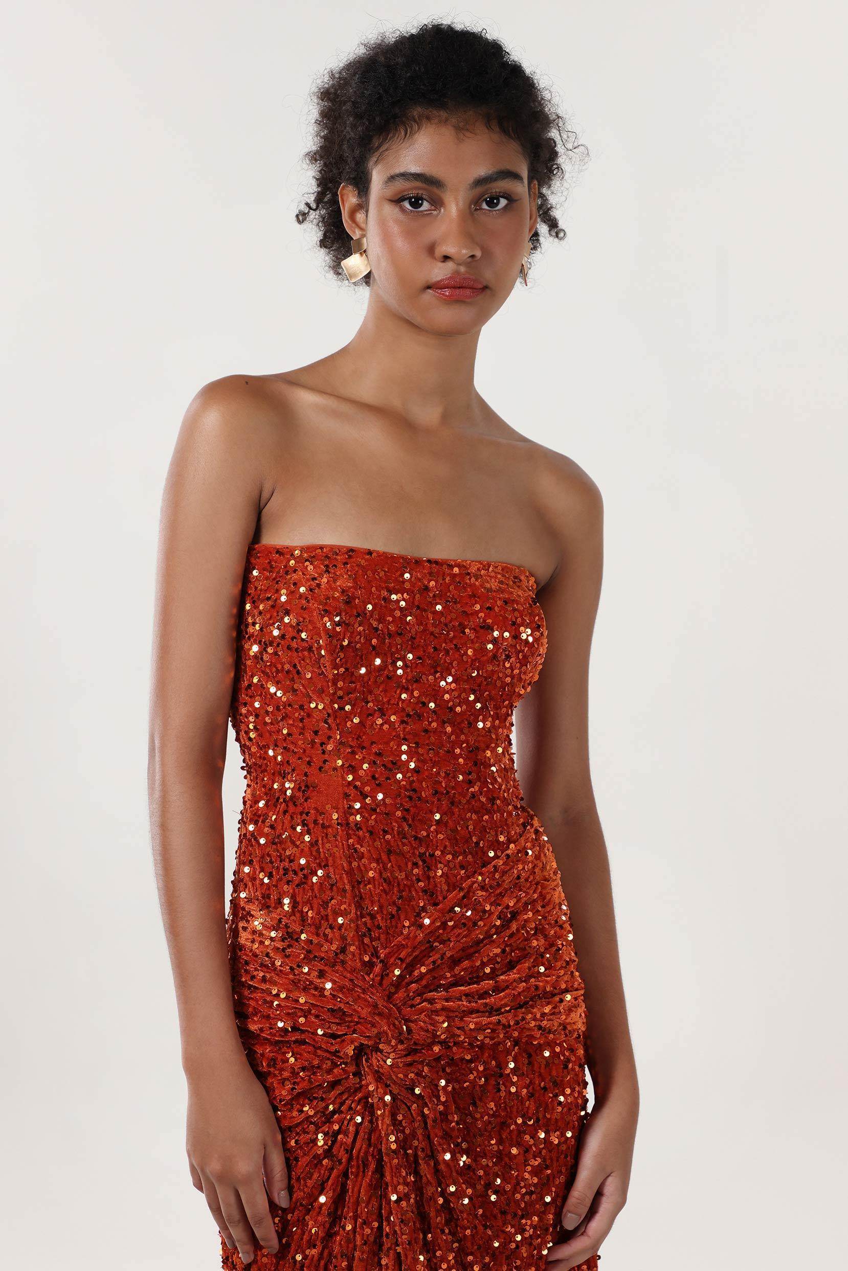 Sheath-Column Sweep-Brush Train Velvet Sequin Bridesmaid Dress CS0634BM - COCOMELODY
