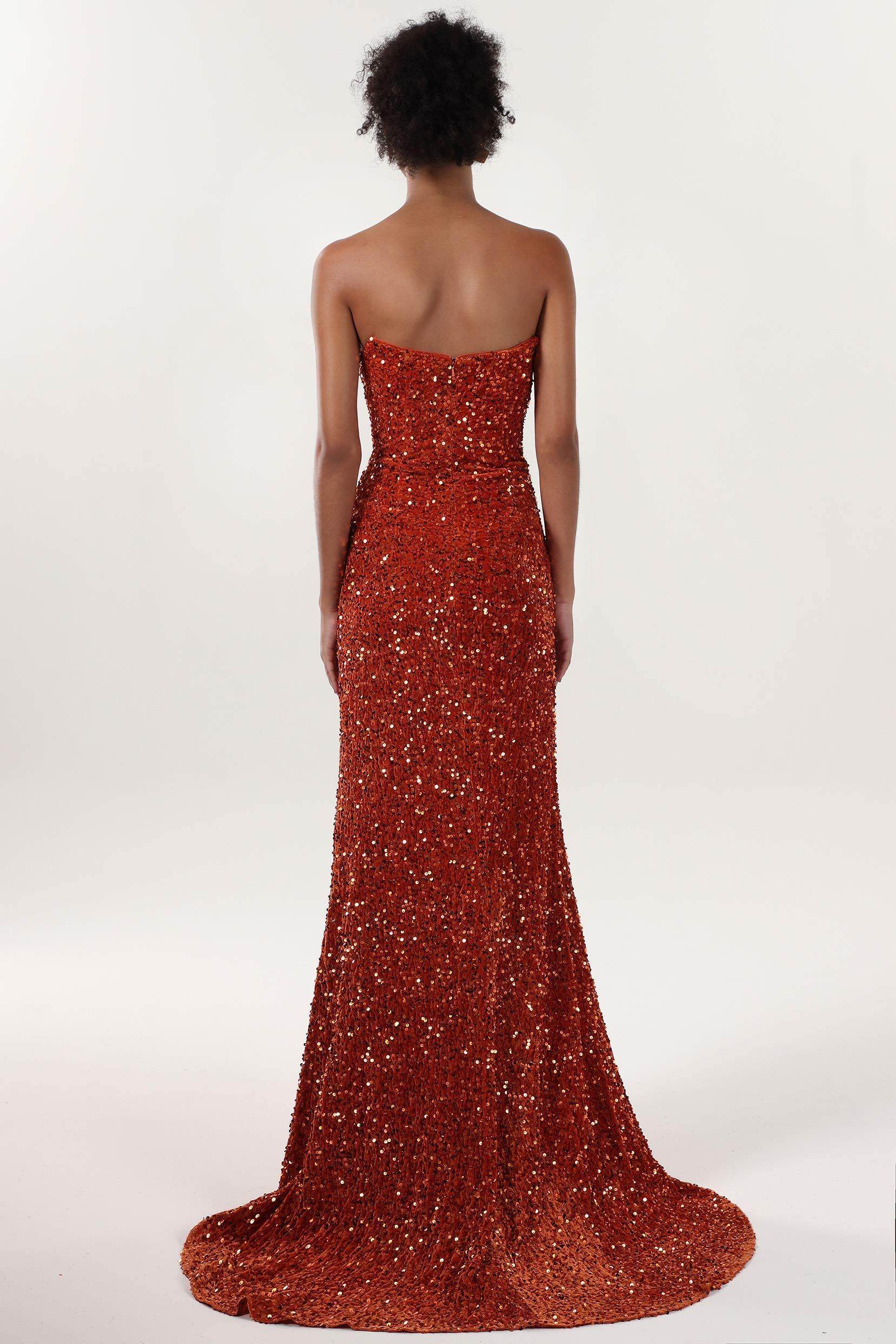 Sheath-Column Sweep-Brush Train Velvet Sequin Bridesmaid Dress CS0634BM - COCOMELODY