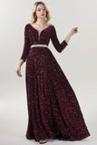 A-Line Sweep-Brush Train Velvet Sequin Bridesmaid Dress CS0636BM - COCOMELODY