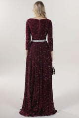 A-Line Sweep-Brush Train Velvet Sequin Bridesmaid Dress CS0636BM - COCOMELODY