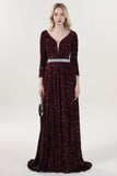 A-Line Sweep-Brush Train Velvet Sequin Bridesmaid Dress CS0636BM - COCOMELODY