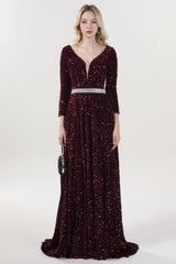 A-Line Sweep-Brush Train Velvet Sequin Bridesmaid Dress CS0636BM - COCOMELODY