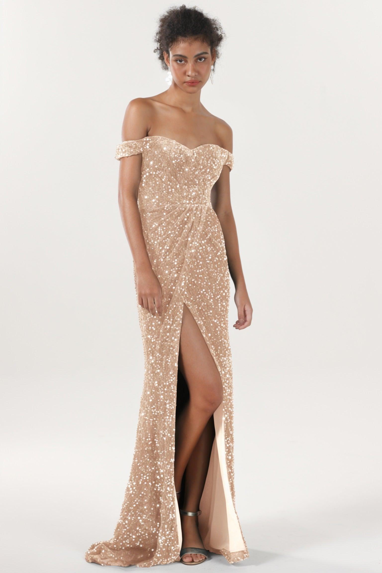 Sheath-Column Sweep-Brush Train Velvet Sequin Formal Dress CS0639 - COCOMELODY