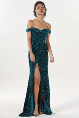 Sheath-Column Sweep-Brush Train Velvet Sequin Formal Dress CS0639 - COCOMELODY