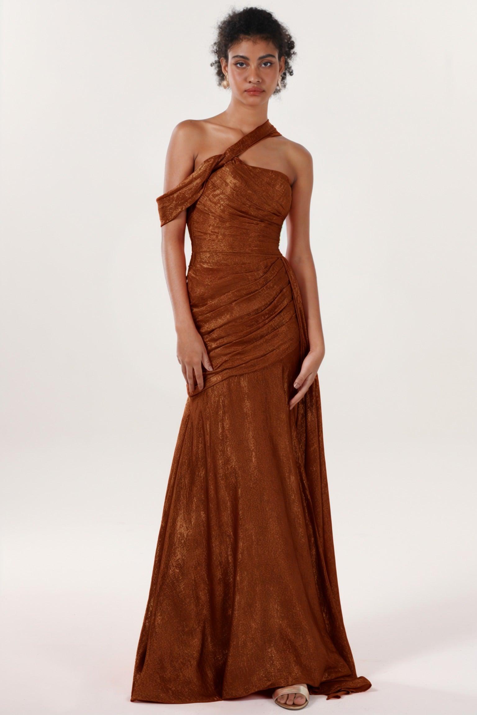 Sheath-Column Sweep-Brush Train Metallic Formal Dress CS0641 - COCOMELODY