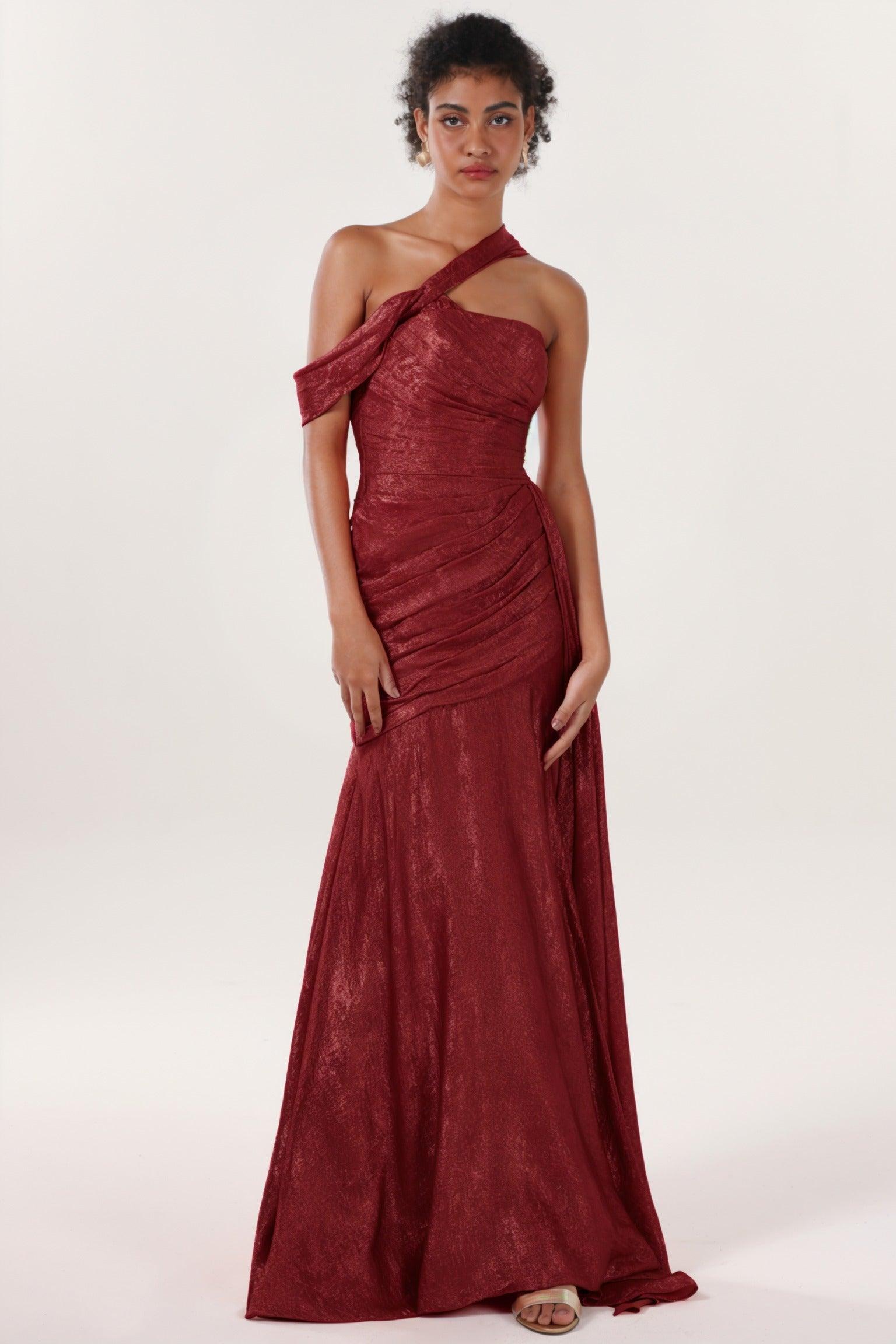 Sheath-Column Sweep-Brush Train Metallic Formal Dress CS0641 - COCOMELODY