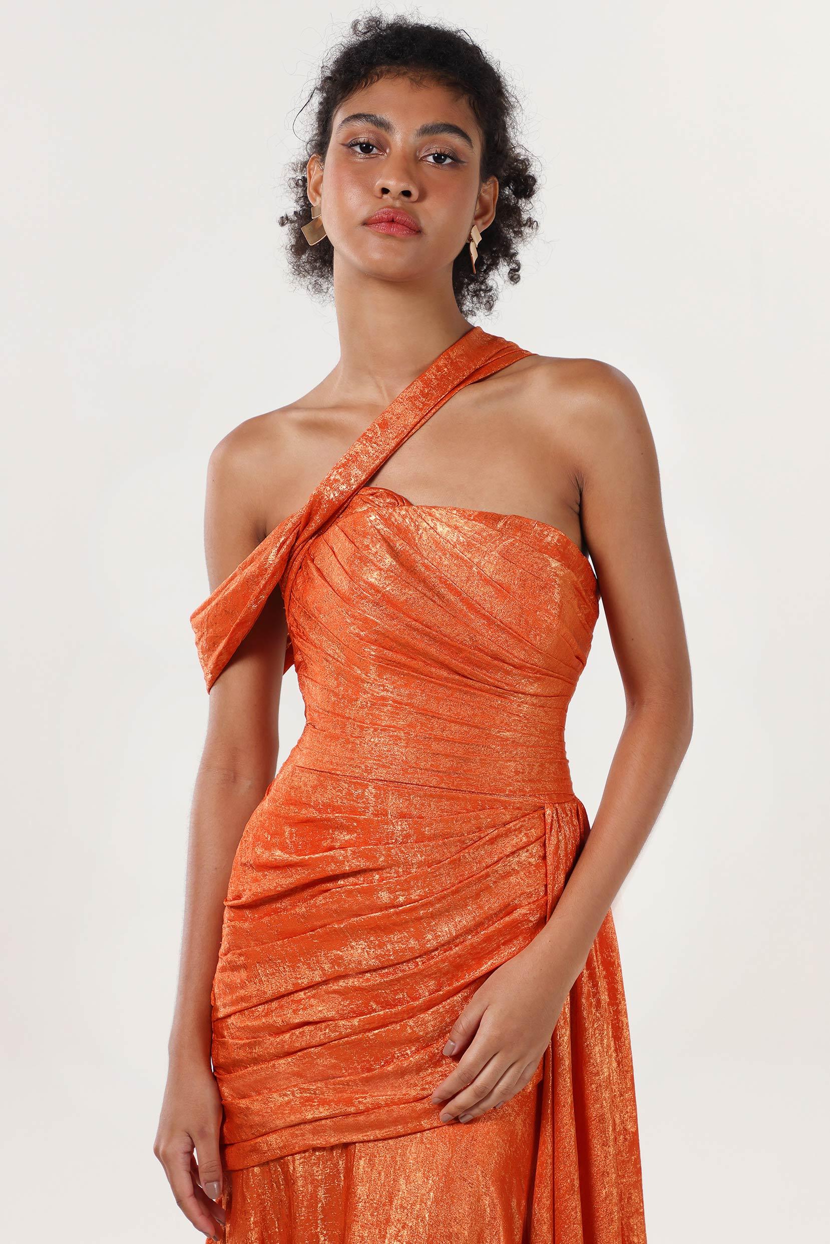 Sheath-Column Sweep-Brush Train Metallic Formal Dress CS0641 - COCOMELODY
