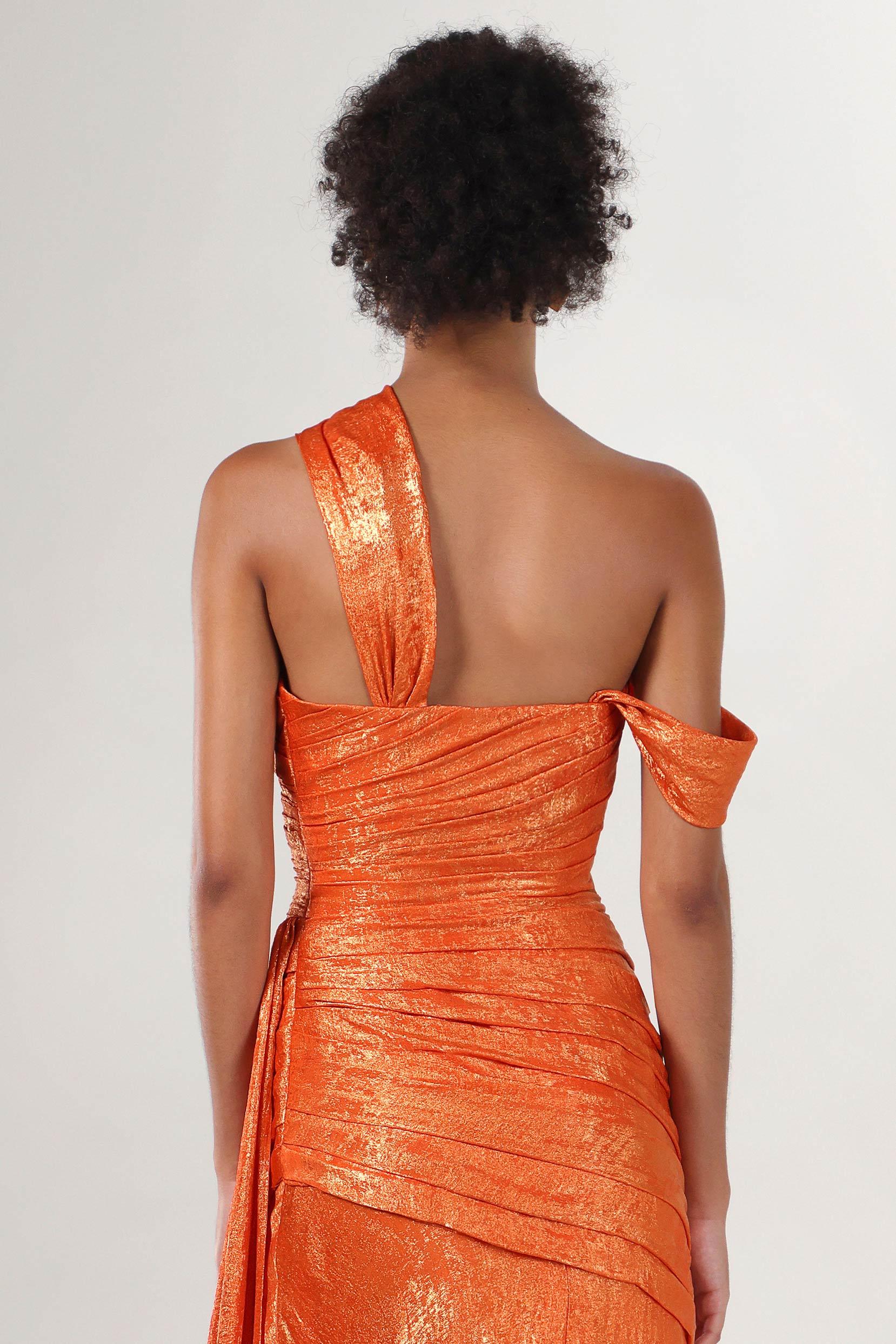 Sheath-Column Sweep-Brush Train Metallic Formal Dress CS0641 - COCOMELODY