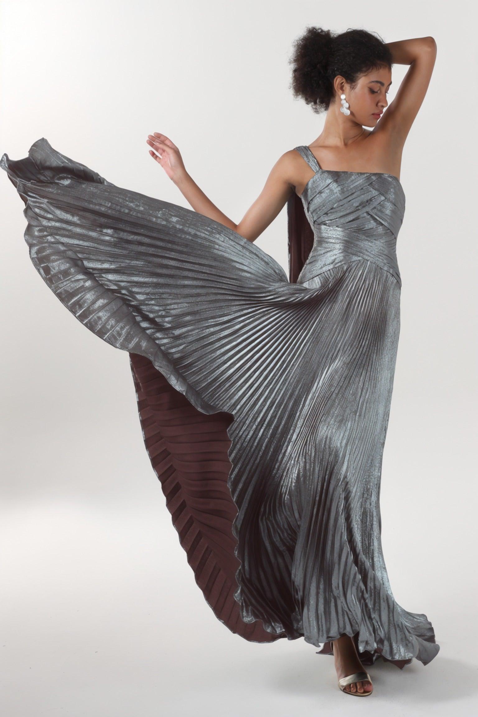 A-Line Maxi Metallic Formal Dress CS0643 - COCOMELODY
