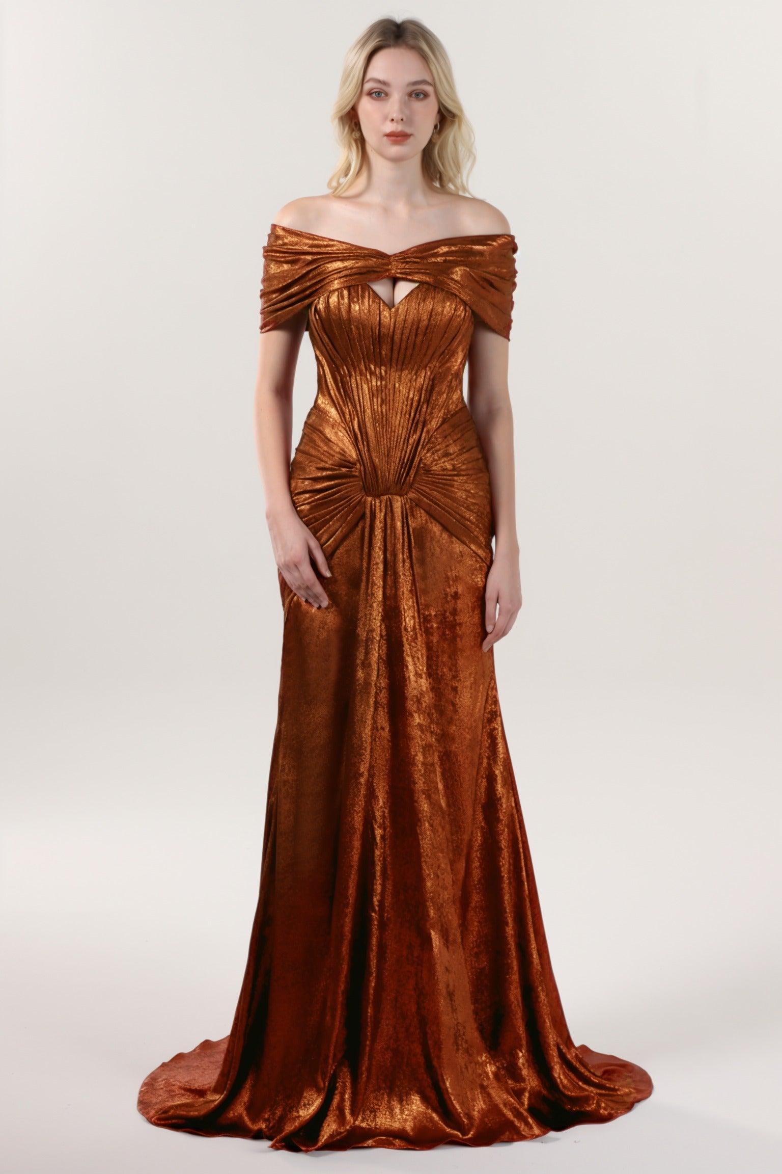 Trumpet-Mermaid Sweep-Brush Train Metallic Formal Dress CS0646 - COCOMELODY