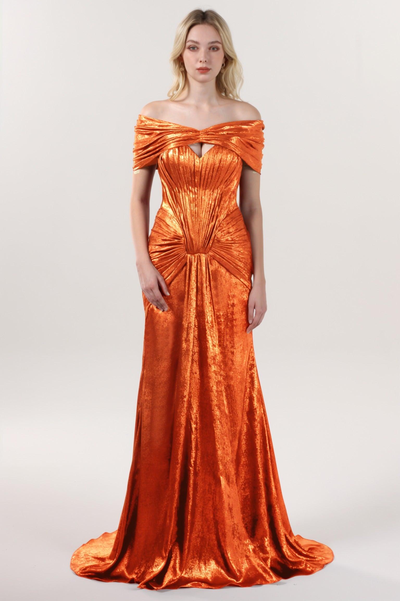 Trumpet-Mermaid Sweep-Brush Train Metallic Formal Dress CS0646 - COCOMELODY