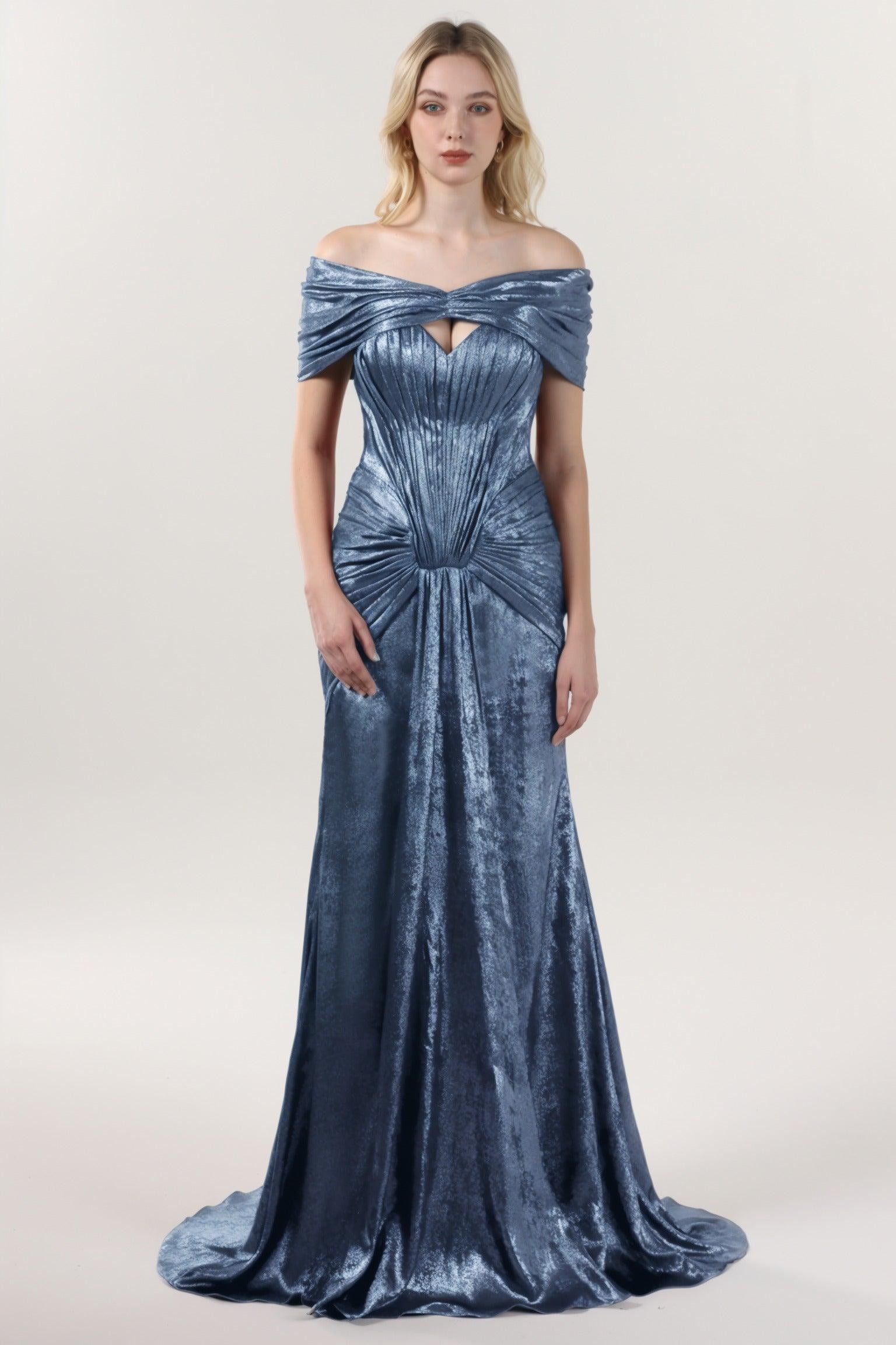 Trumpet-Mermaid Sweep-Brush Train Metallic Formal Dress CS0646 - COCOMELODY