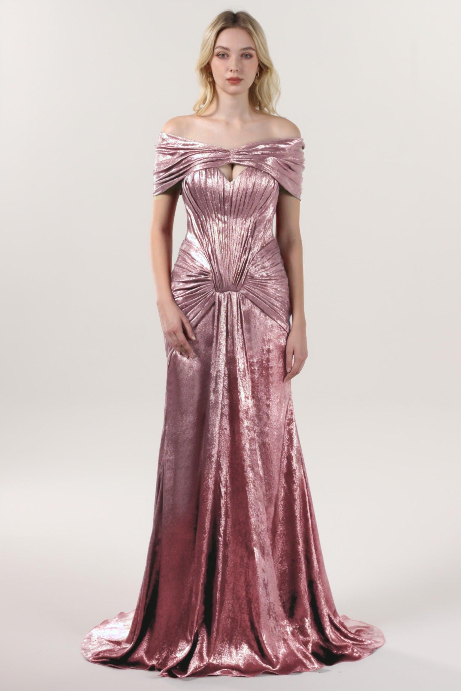 Trumpet-Mermaid Sweep-Brush Train Metallic Formal Dress CS0646 - COCOMELODY