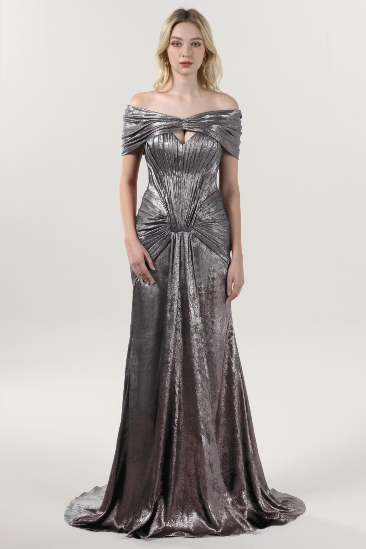 Trumpet-Mermaid Sweep-Brush Train Metallic Formal Dress CS0646 - COCOMELODY