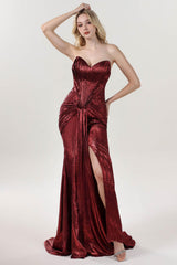 Trumpet-Mermaid Sweep-Brush Train Metallic Formal Dress CS0646 - COCOMELODY