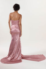 Trumpet-Mermaid Sweep-Brush Train Metallic Formal Dress CS0651 - COCOMELODY