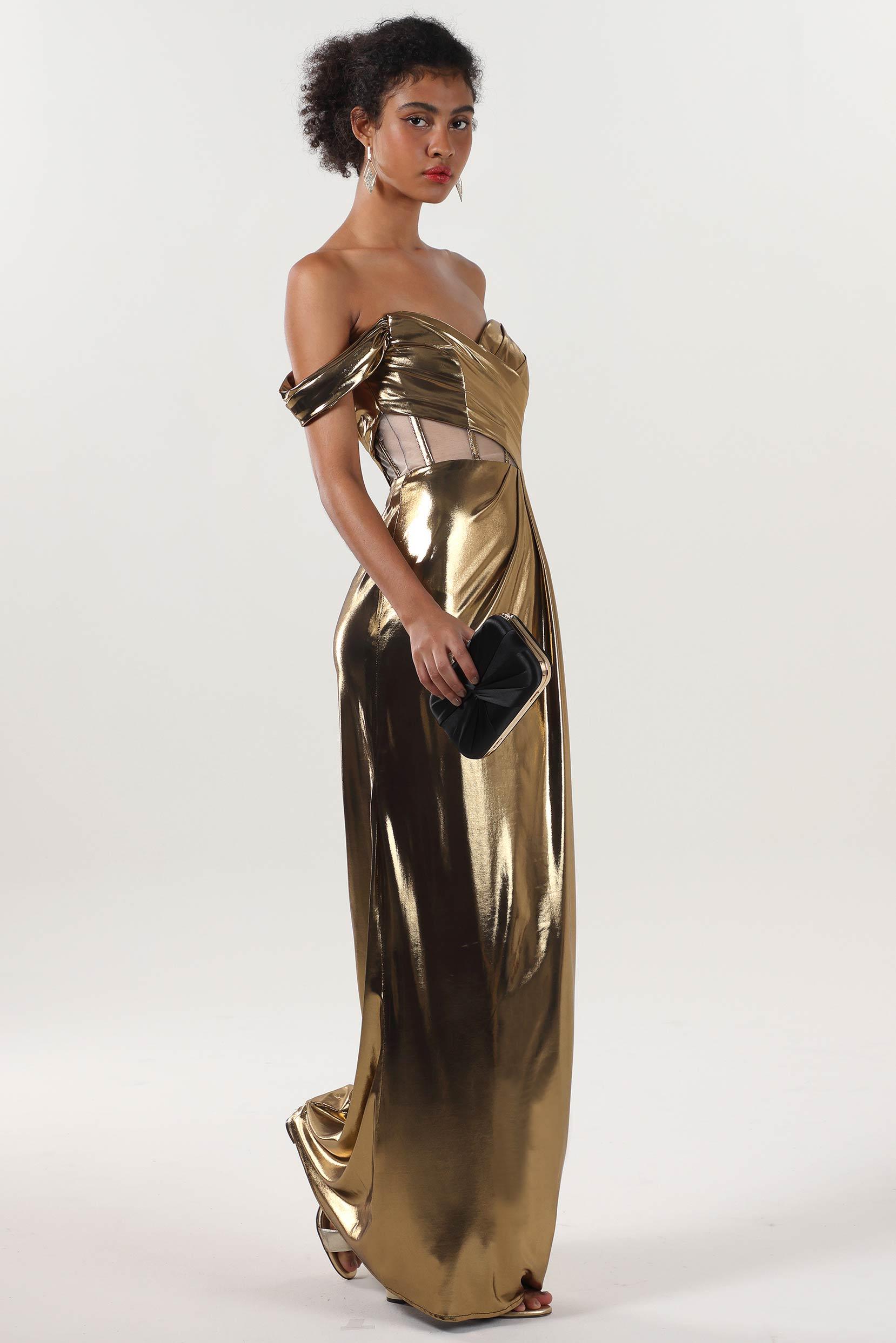 Sheath-Column Maxi Metallic Formal Dress CS0658 - COCOMELODY