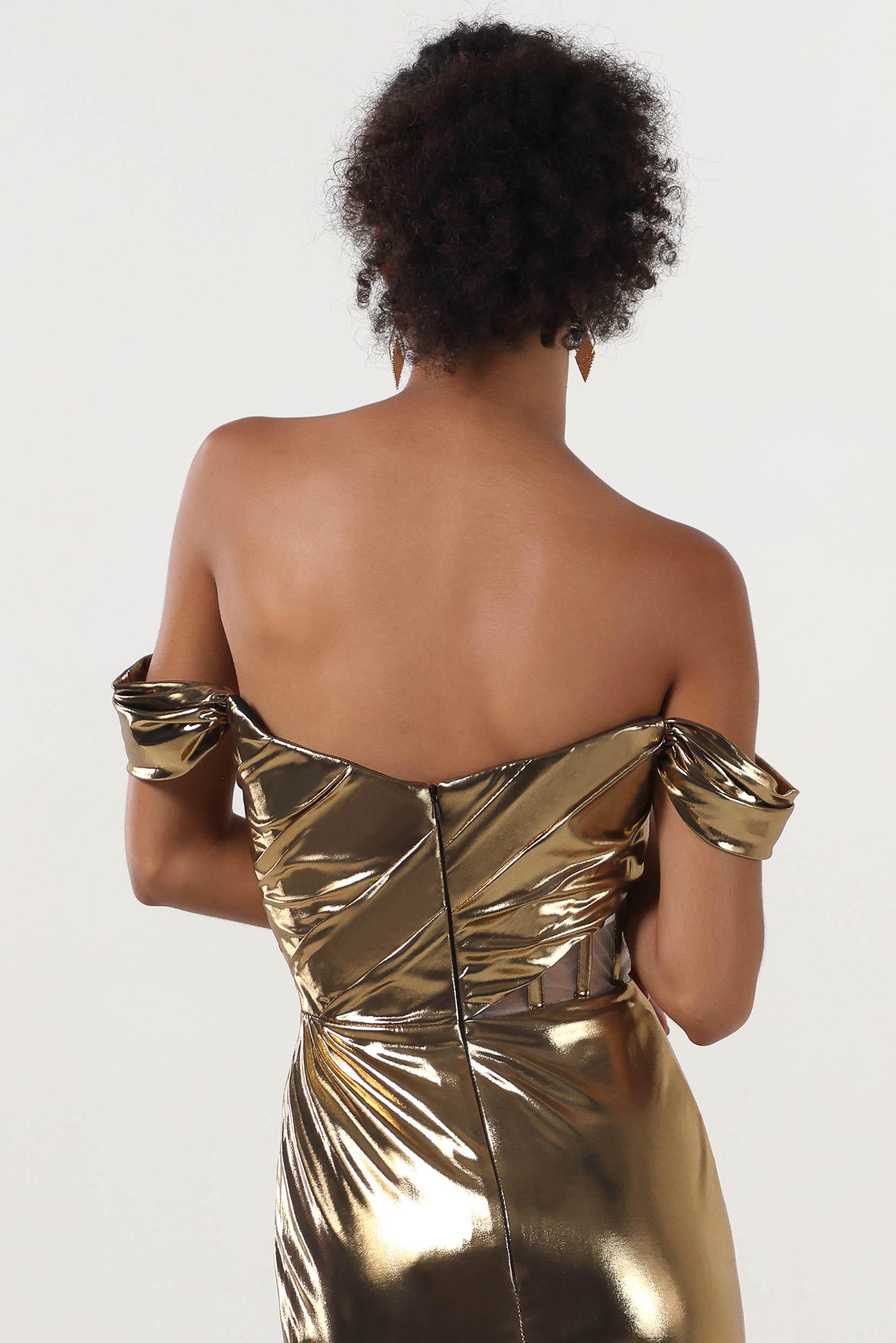 Sheath-Column Maxi Metallic Formal Dress CS0658 - COCOMELODY