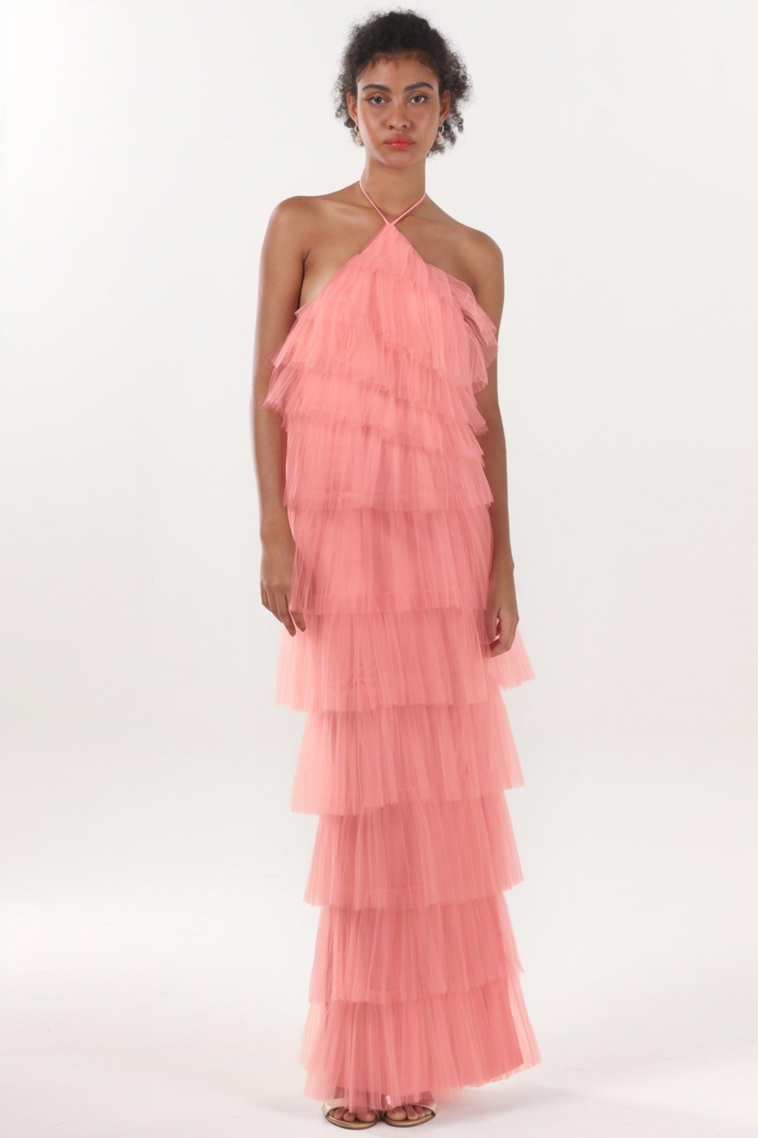 Sheath-Column Maxi Tulle Formal Dress CS0659 - COCOMELODY