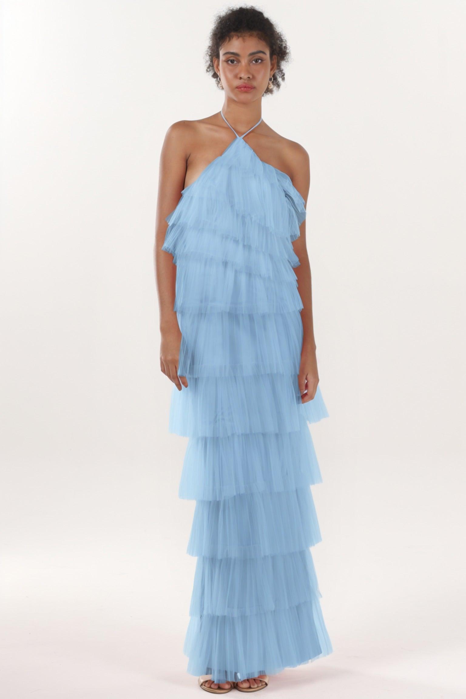 Sheath-Column Maxi Tulle Formal Dress CS0659 - COCOMELODY