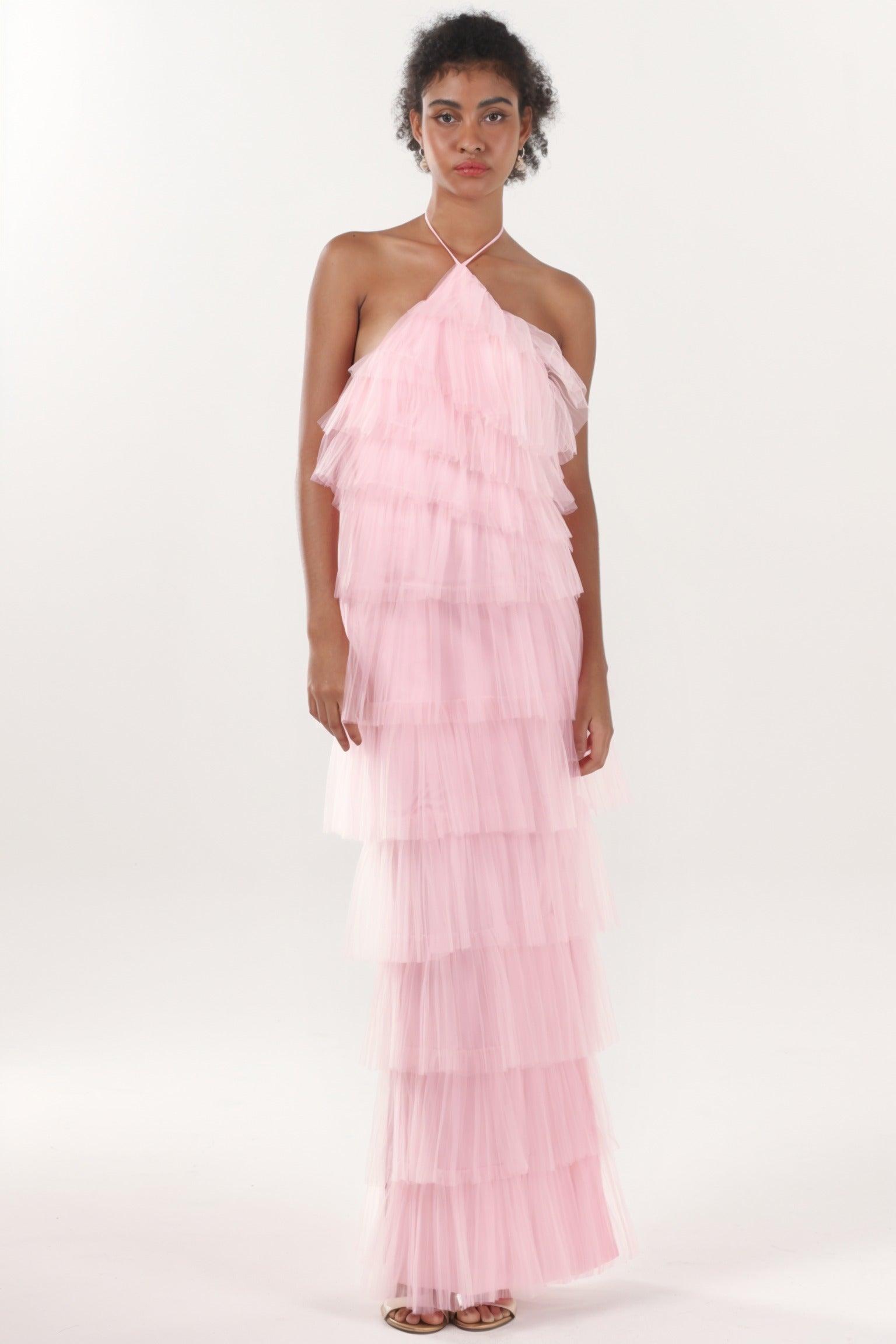 Sheath-Column Maxi Tulle Formal Dress CS0659 - COCOMELODY