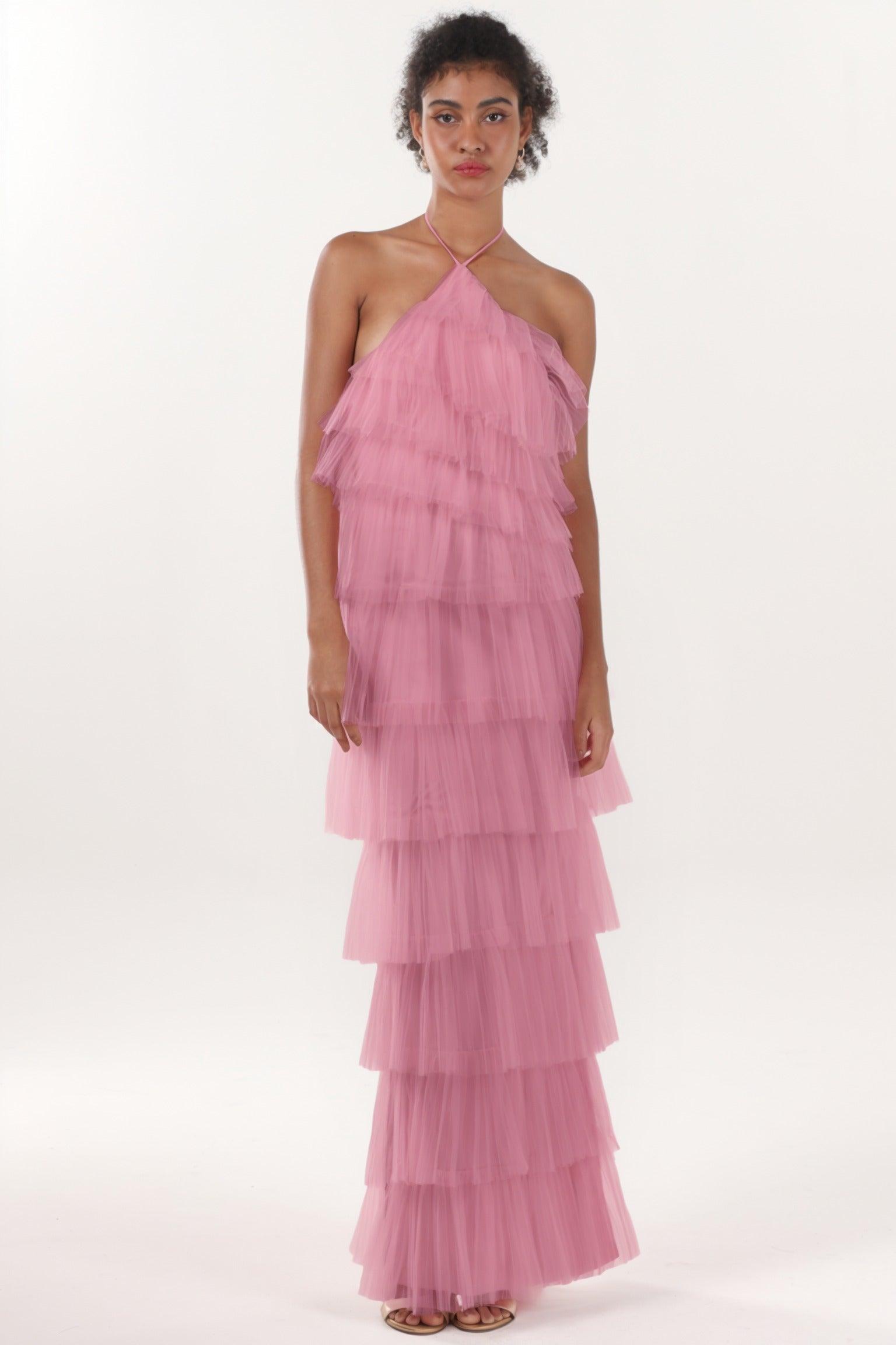 Sheath-Column Maxi Tulle Formal Dress CS0659 - COCOMELODY