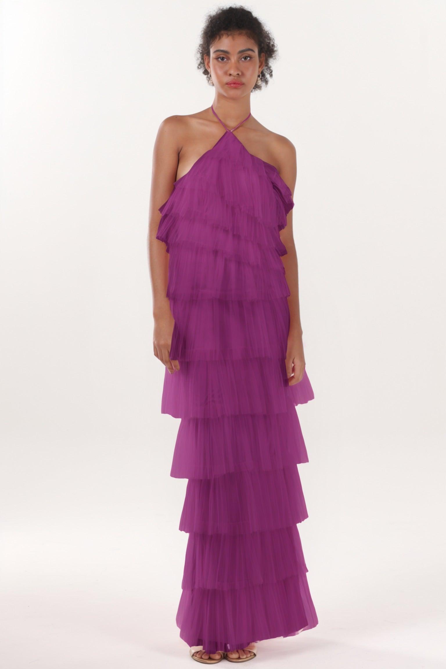 Sheath-Column Maxi Tulle Formal Dress CS0659 - COCOMELODY
