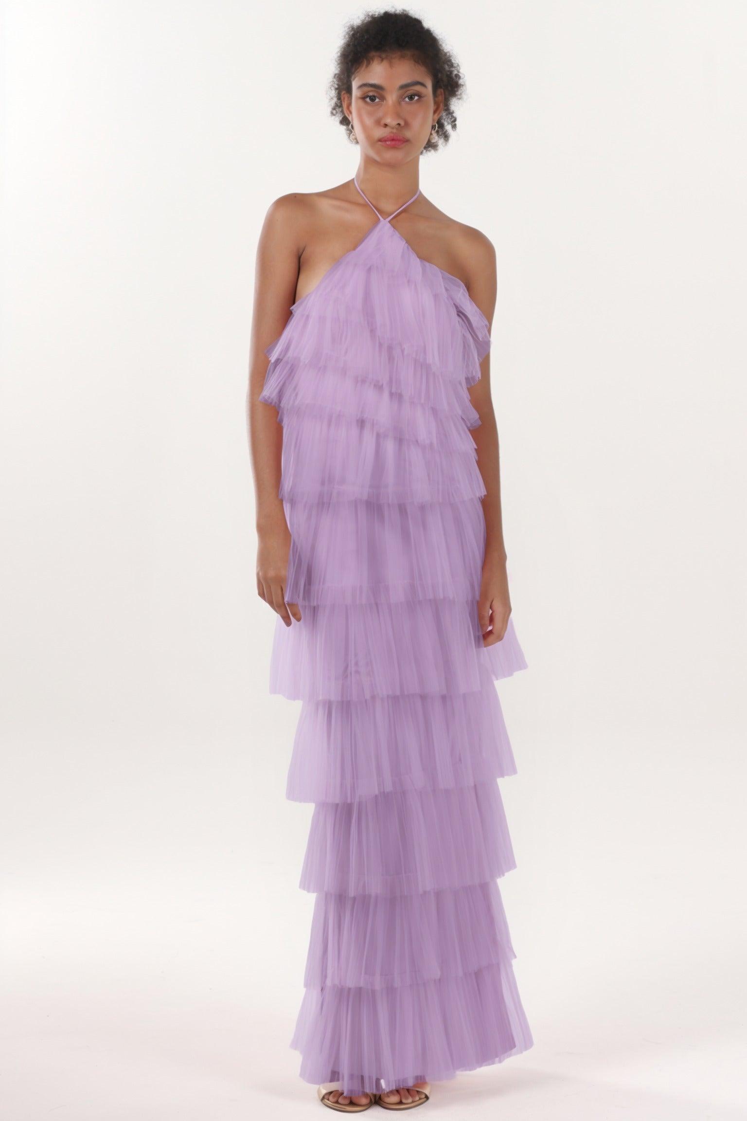Sheath-Column Maxi Tulle Formal Dress CS0659 - COCOMELODY
