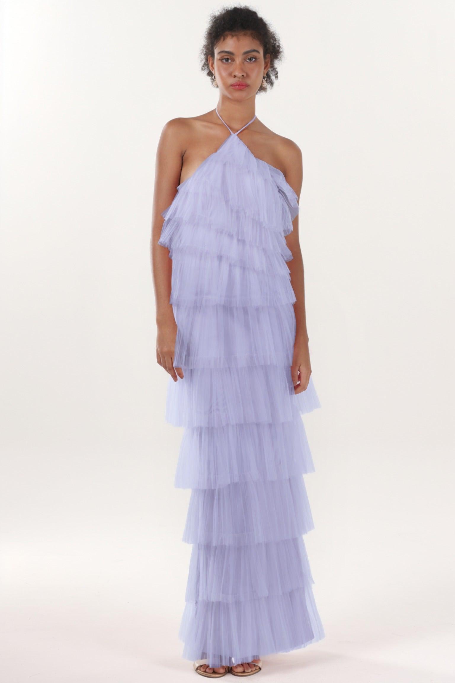 Sheath-Column Maxi Tulle Formal Dress CS0659 - COCOMELODY