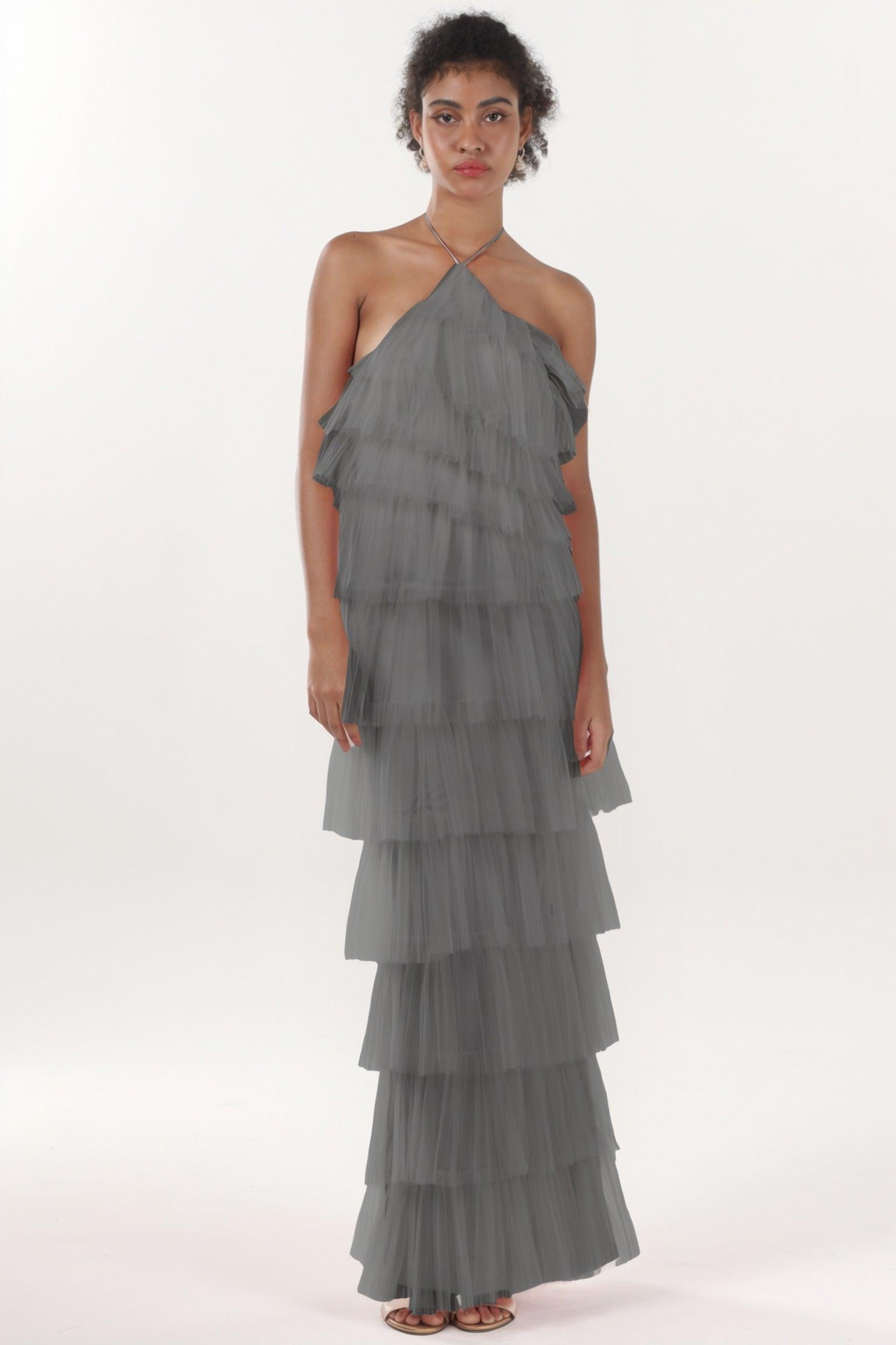 Sheath-Column Maxi Tulle Formal Dress CS0659 - COCOMELODY