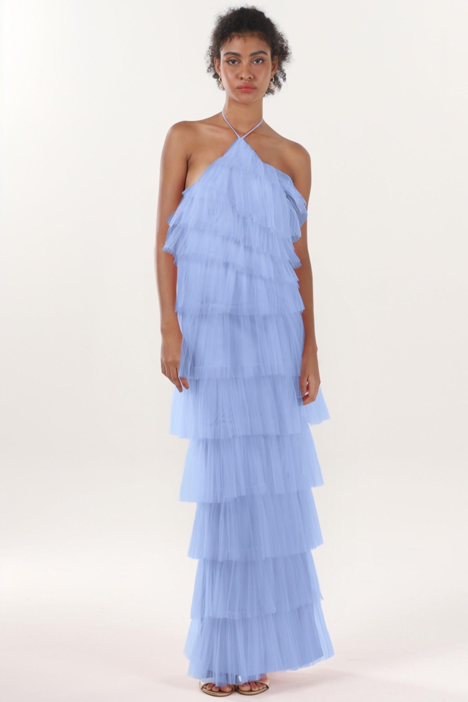 Sheath-Column Maxi Tulle Formal Dress CS0659 - COCOMELODY