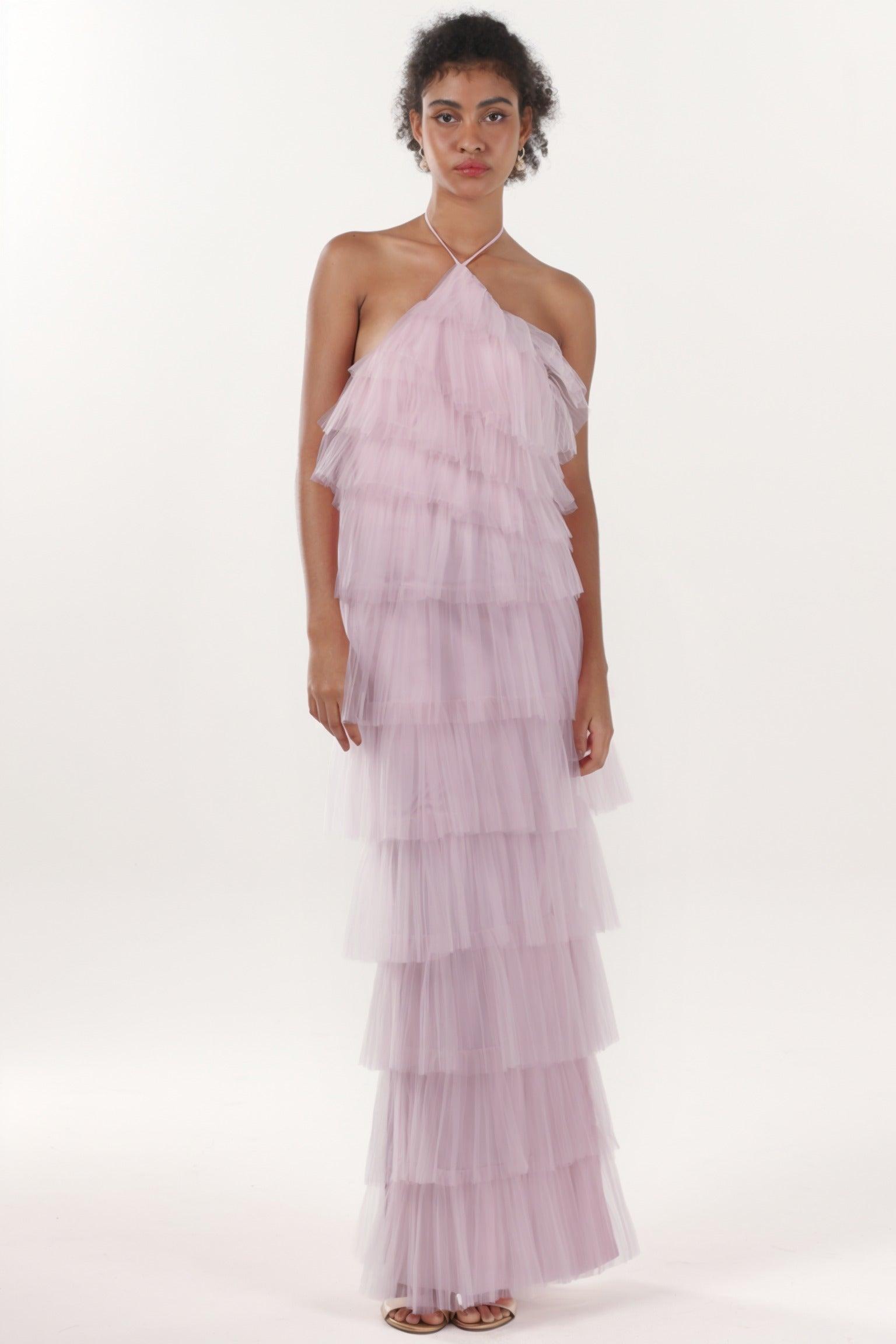 Sheath-Column Maxi Tulle Formal Dress CS0659 - COCOMELODY