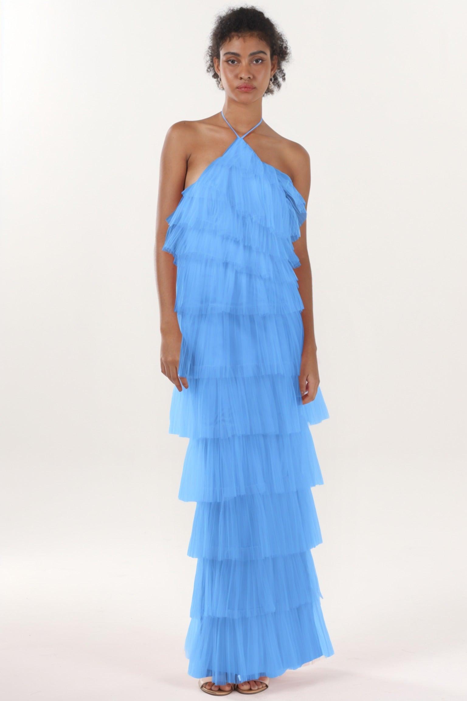 Sheath-Column Maxi Tulle Formal Dress CS0659 - COCOMELODY