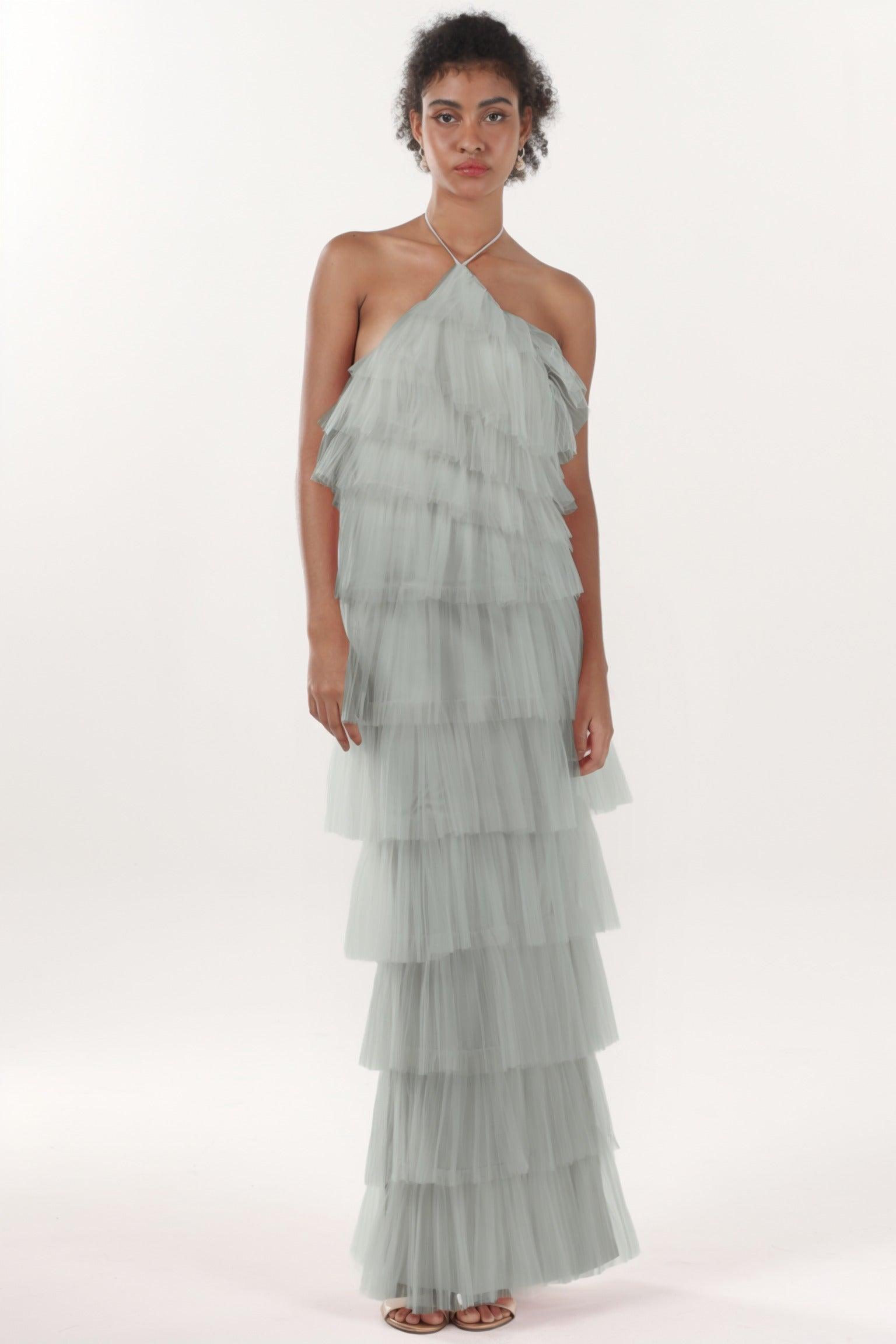 Sheath-Column Maxi Tulle Formal Dress CS0659 - COCOMELODY
