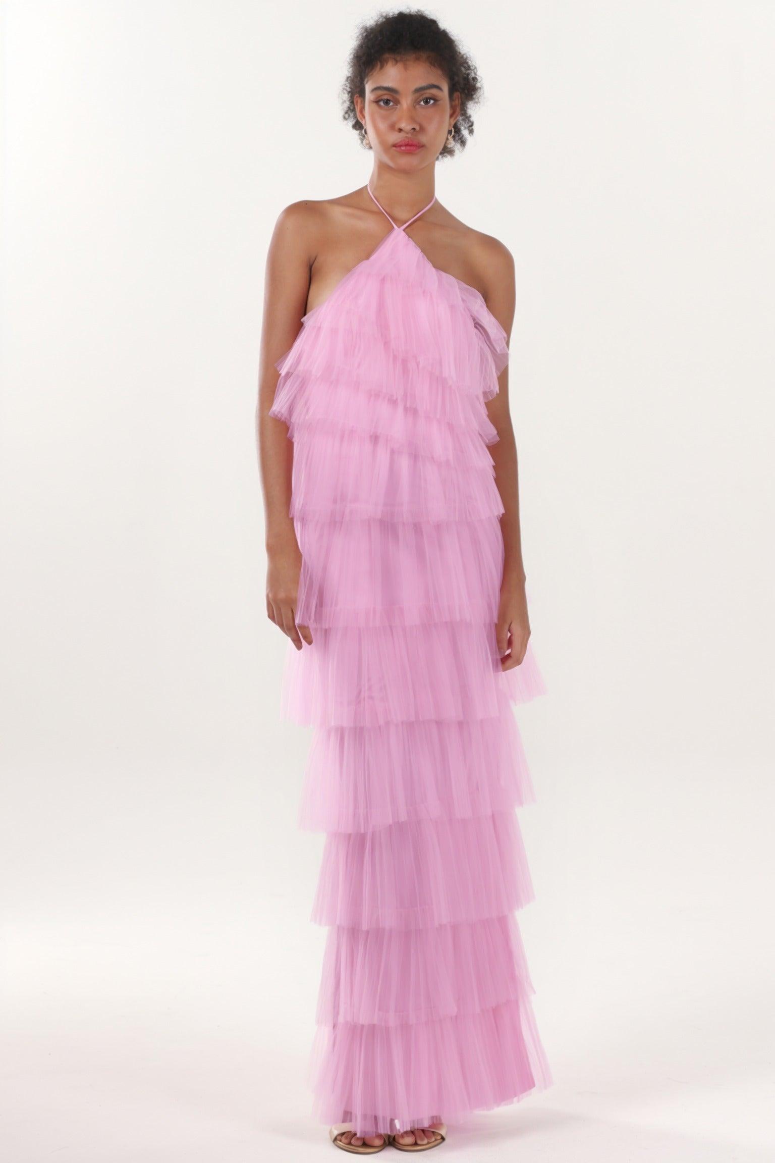 Sheath-Column Maxi Tulle Formal Dress CS0659 - COCOMELODY