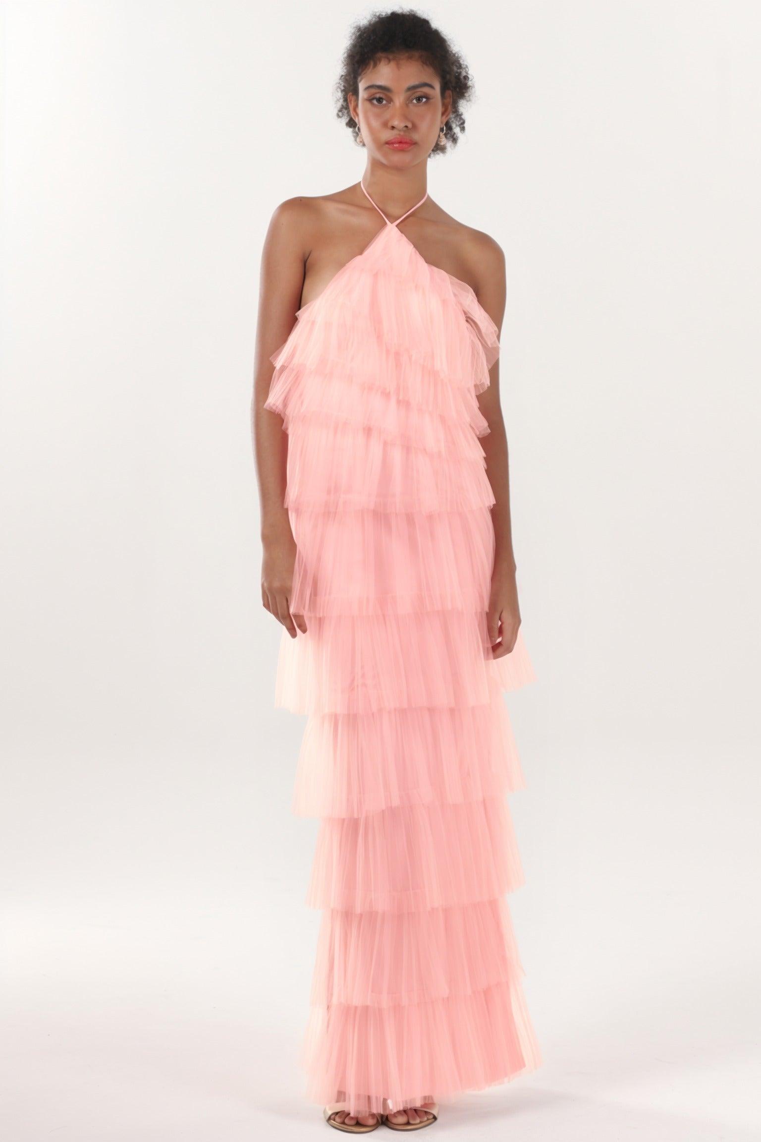 Sheath-Column Maxi Tulle Formal Dress CS0659 - COCOMELODY