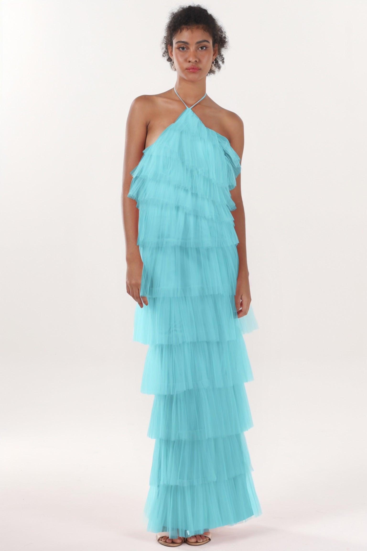 Sheath-Column Maxi Tulle Formal Dress CS0659 - COCOMELODY