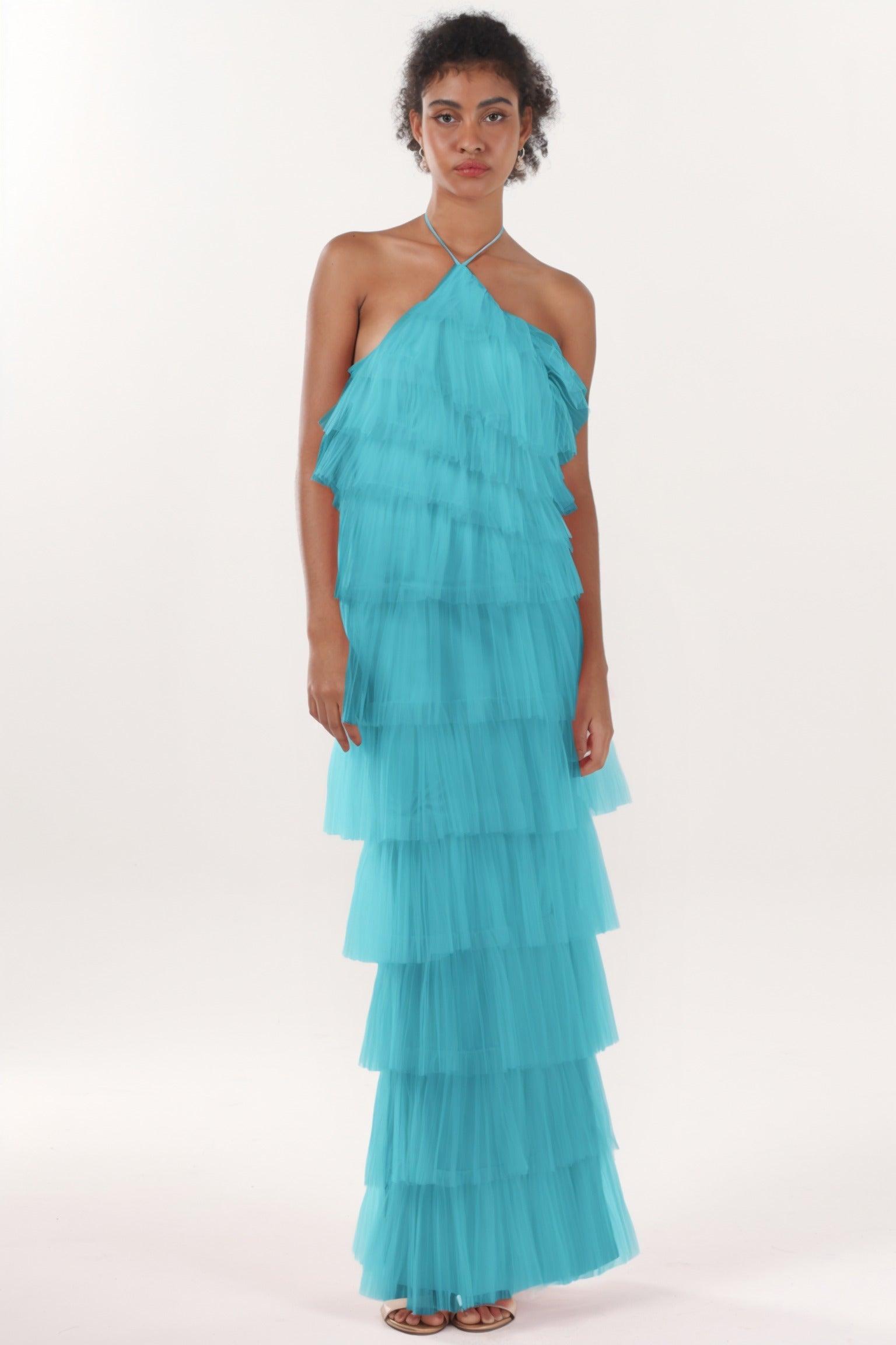 Sheath-Column Maxi Tulle Formal Dress CS0659 - COCOMELODY