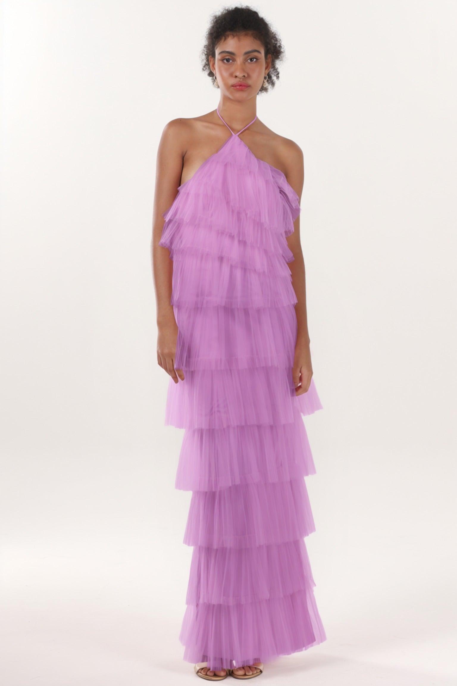 Sheath-Column Maxi Tulle Formal Dress CS0659 - COCOMELODY