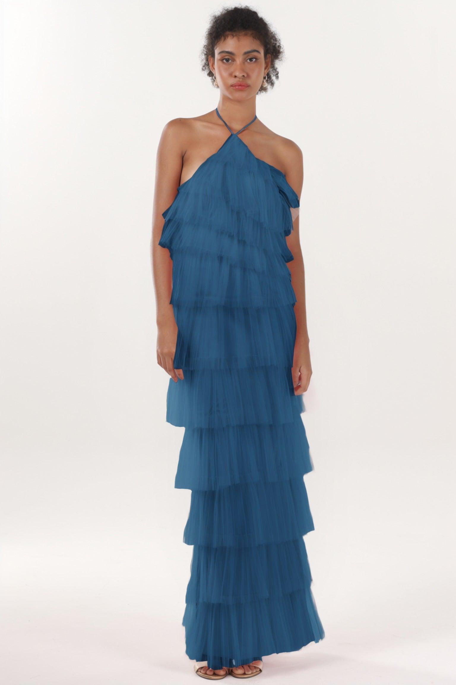 Sheath-Column Maxi Tulle Formal Dress CS0659 - COCOMELODY