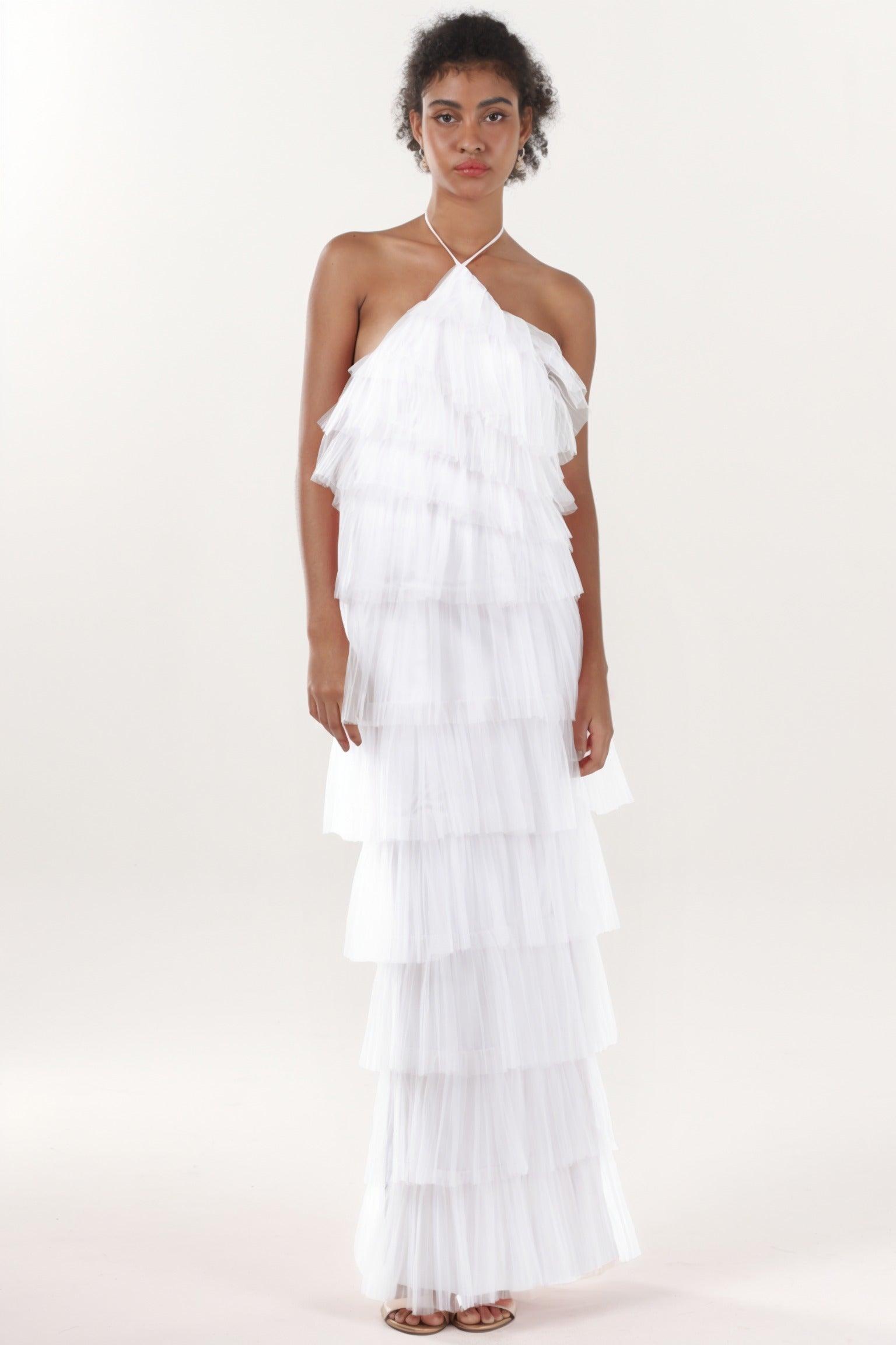Sheath-Column Maxi Tulle Formal Dress CS0659 - COCOMELODY