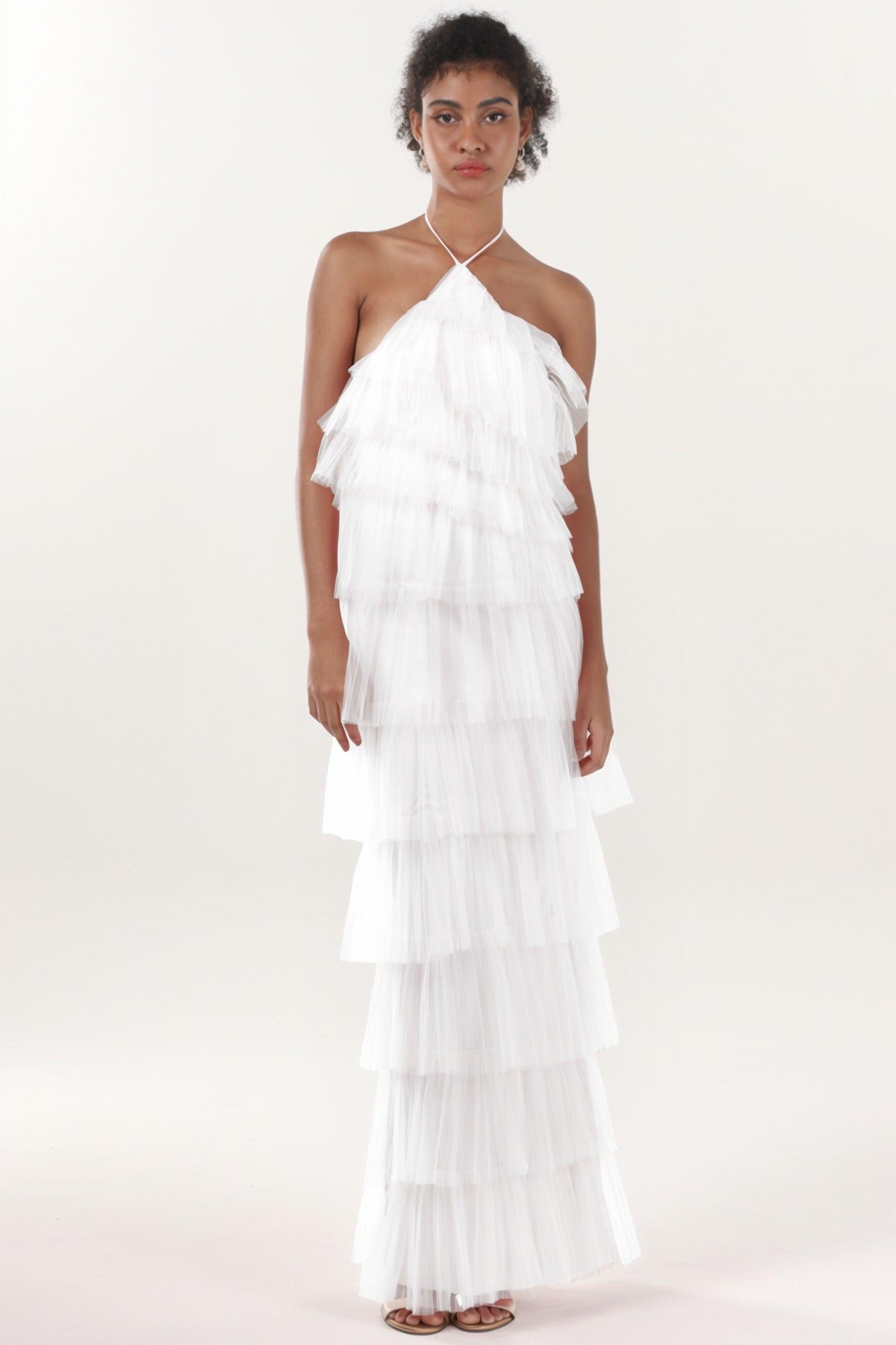 Sheath-Column Maxi Tulle Formal Dress CS0659 - COCOMELODY