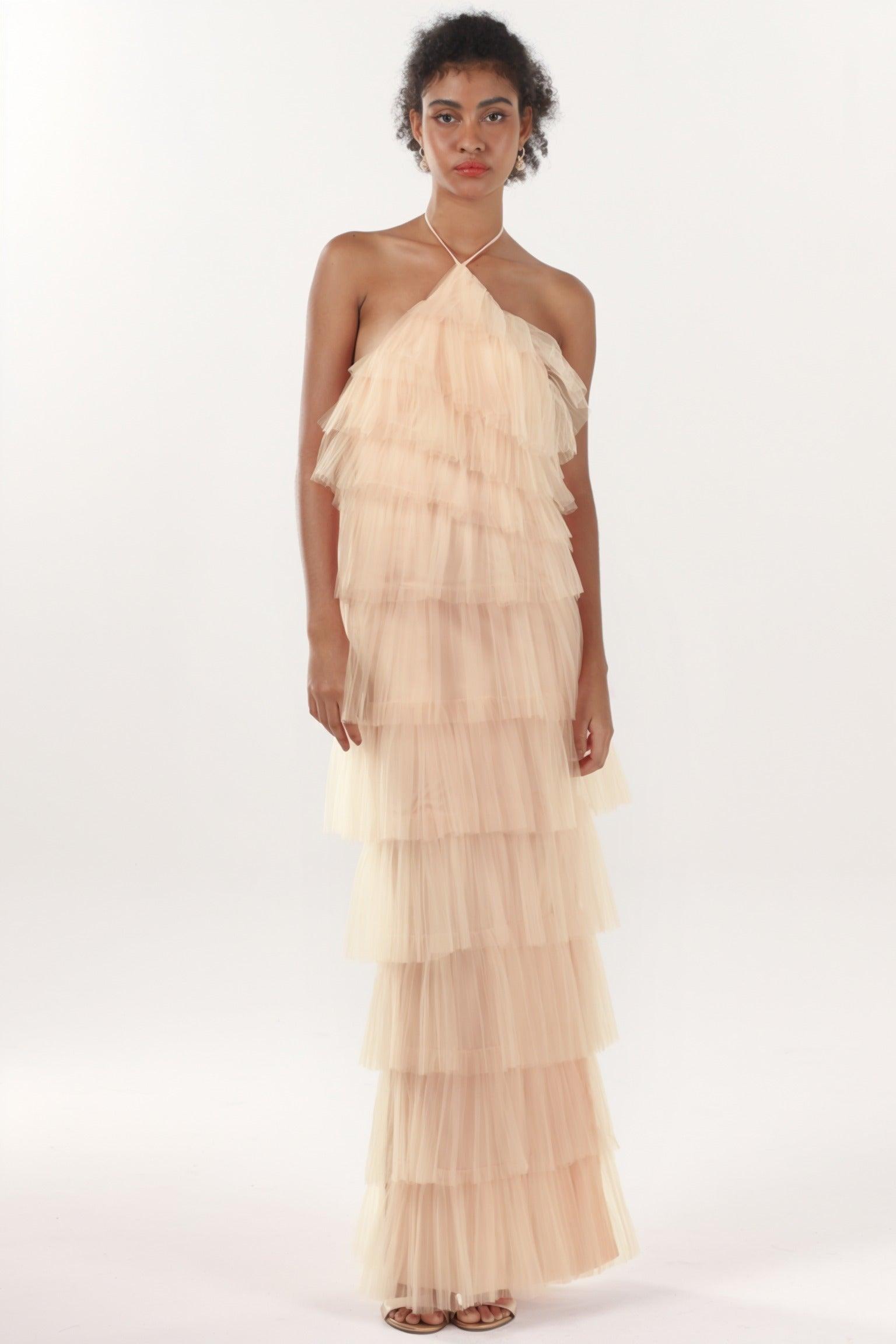 Sheath-Column Maxi Tulle Formal Dress CS0659 - COCOMELODY