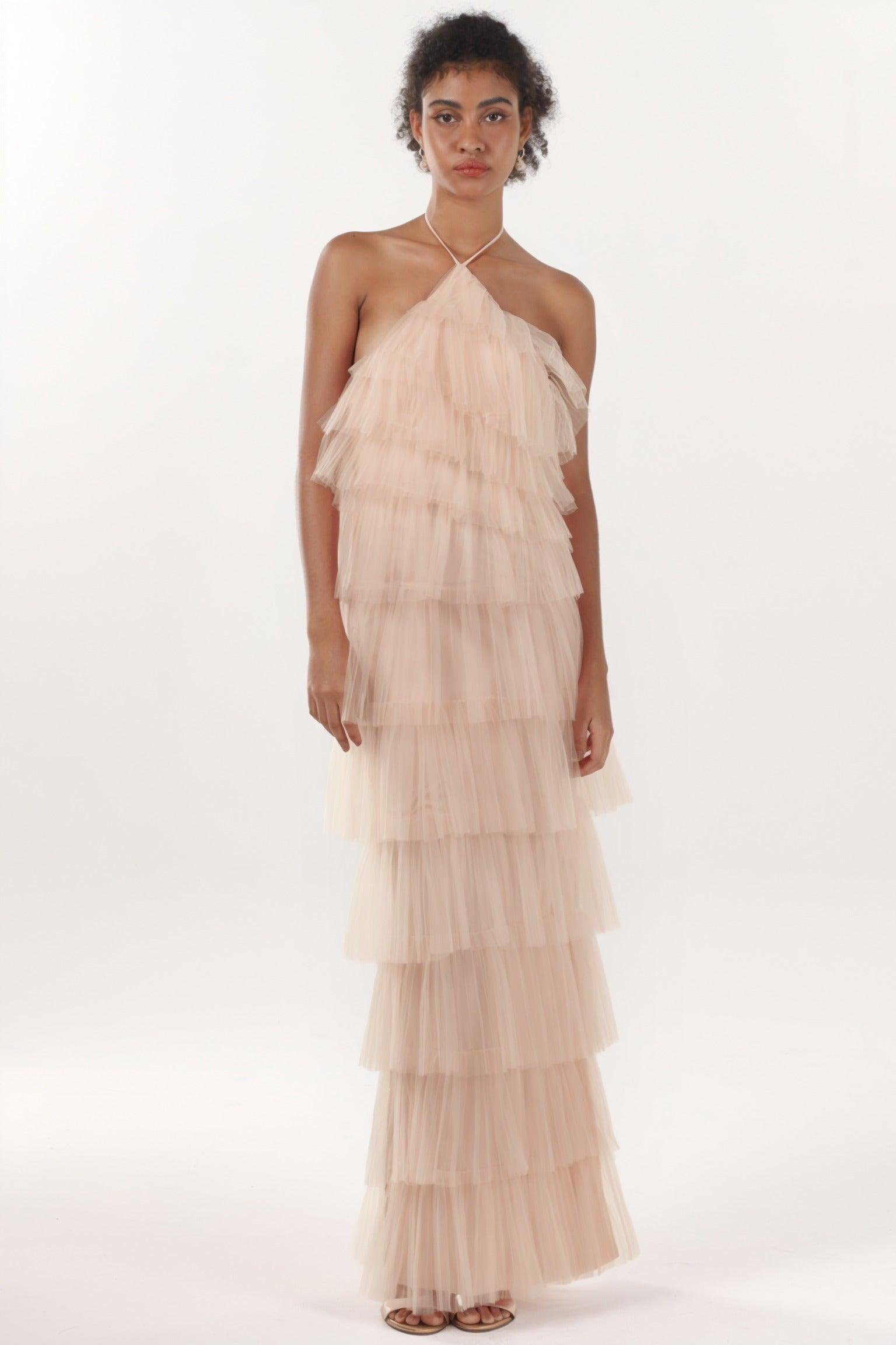 Sheath-Column Maxi Tulle Formal Dress CS0659 - COCOMELODY