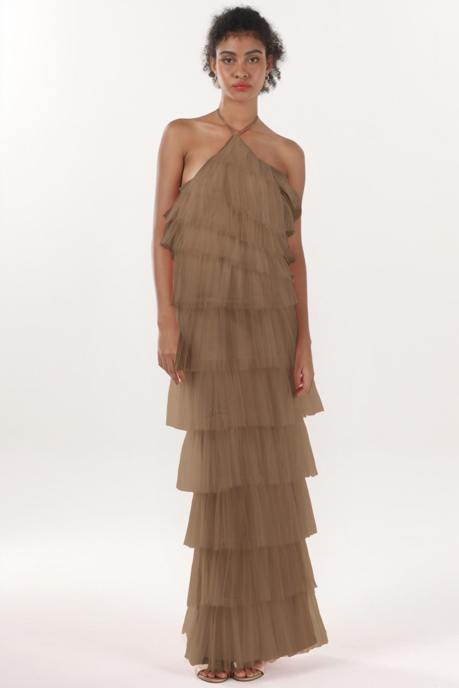 Sheath-Column Maxi Tulle Formal Dress CS0659 - COCOMELODY