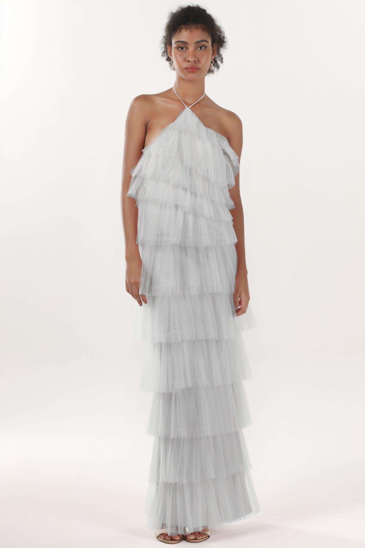 Sheath-Column Maxi Tulle Formal Dress CS0659 - COCOMELODY