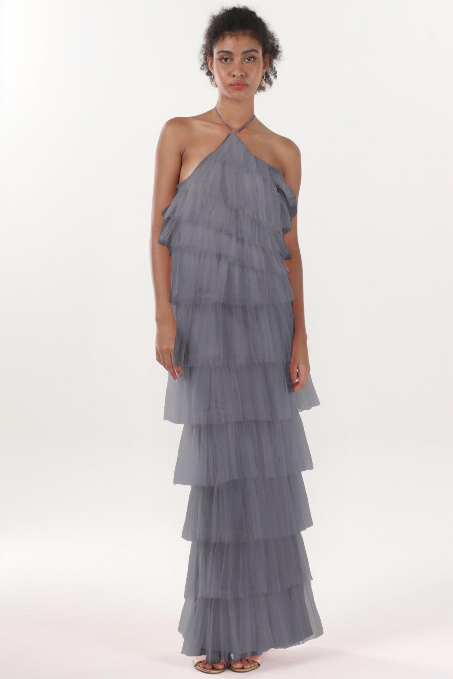 Sheath-Column Maxi Tulle Formal Dress CS0659 - COCOMELODY