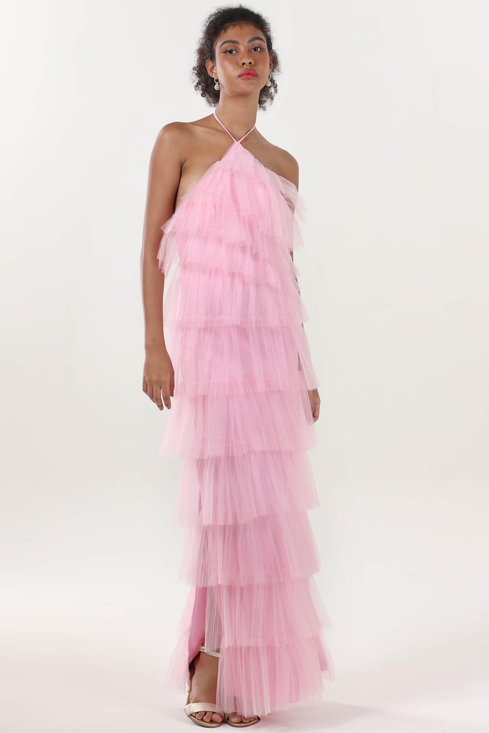 Sheath-Column Maxi Tulle Formal Dress CS0659 - COCOMELODY